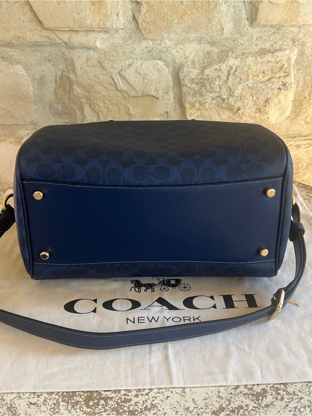 Coach Navy Signature Duffel Bag with Gold Hardware